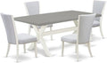 East West Furniture X097VE005-5 5 Piece Dining Room Table Set Includes a Rectangle Dining Table with X-Legs and 4 Grey Linen Fabric Upholstered Parson Chairs, 40x72 Inch, Multi-Color