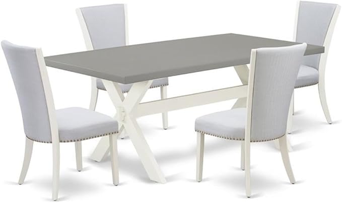 East West Furniture X097VE005-5 5 Piece Dining Room Table Set Includes a Rectangle Dining Table with X-Legs and 4 Grey Linen Fabric Upholstered Parson Chairs, 40x72 Inch, Multi-Color