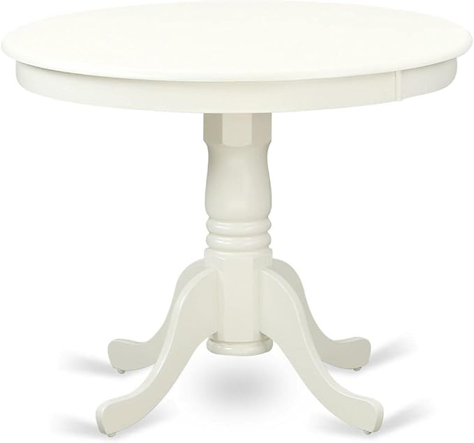 East West Furniture ANLA3-LWH-06 3 Piece Kitchen Table Set for Small Spaces Contains a Round Dining Table with Pedestal and 2 Shitake Linen Fabric Upholstered Chairs, 36x36 Inch, Linen White