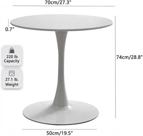 27.3" Tulip Dining Table, White, Perfect for 2-4 People, Mid-Century Modern Style, Round MDF Top with Sturdy Base for Dining Room, Living Room, Cafe