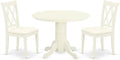 East West Furniture SHCL3-WHI-C 3 Piece Dining Room Furniture Set Contains a Round Kitchen Table with Pedestal and 2 Linen Fabric Upholstered Dining Chairs, 42x42 Inch, Linen White