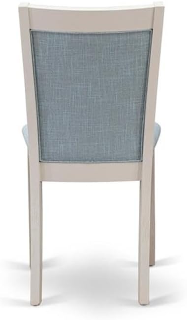 East West Furniture X097MZ015-6 6 Piece Dining Room Table Set Contains a Rectangle Kitchen Table with X-Legs and 4 Baby Blue Linen Fabric Parson Chairs with a Bench, 40x72 Inch, Multi-Color