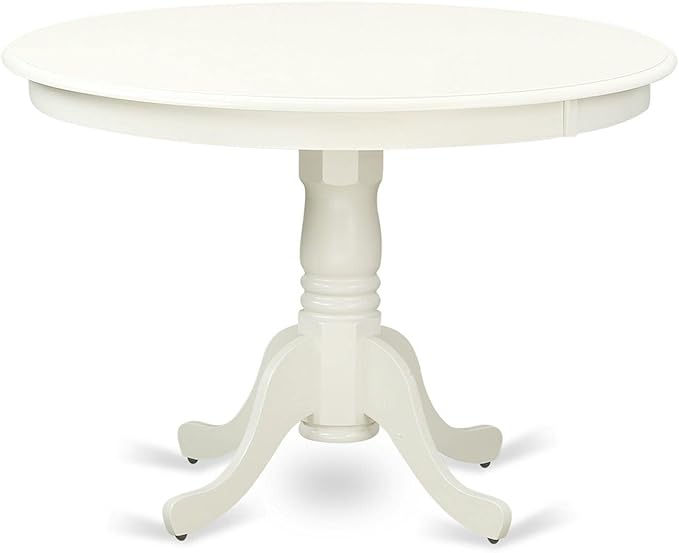 East West Furniture HLBO3-LWH-LC 3 Piece Dining Set Contains a Round Dining Table with Pedestal and 2 Faux Leather Kitchen Room Chairs, 42x42 Inch, Linen White