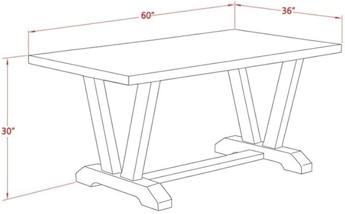 East West Furniture VT676 V-Style Modern Dining Table - a Rectangle Kitchen Table Top with Stylish Legs, 36x60 Inch, Multi-Color