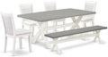 East West Furniture X097MZ001-6 6 Piece Kitchen Table Set Contains a Rectangle Dining Table with X-Legs and 4 Cream Linen Fabric Upholstered Chairs with a Bench, 40x72 Inch, Multi-Color