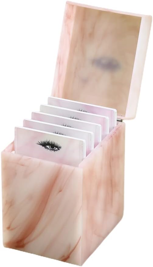 5 Layers Acrylic Eyelash Storage Box, Makeup Eyelashes Extension Close-Packed Display with 5 Pallets, Grafting False Eyelashes Glue Pallet Holder Display Organizer (5 Layer Marble Pink)