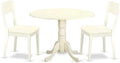 East West Furniture DLAD3-LWH-LC 3 Piece Dining Room Furniture Set Contains a Round Dining Table with Dropleaf and 2 Faux Leather Upholstered Chairs, 42x42 Inch, Linen White