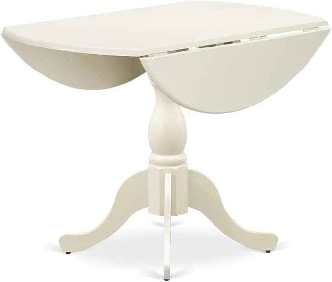 East West Furniture DMIP3-LWH-W 3 Piece Kitchen Table & Chairs Set Contains a Round Dining Table with Dropleaf and 2 Dining Room Chairs, 42x42 Inch, Linen White