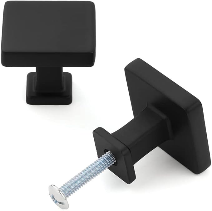 KOOFIZO 10 Pack Black Cabinet Knobs Matte Black Drawer Knobs K08 Square Single Hole Cabinet Pulls for Cabinets Drawer Dresser Cupboard Bedroom Closet Bathroom Vanity