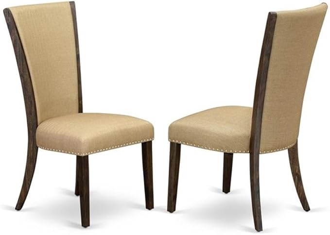 East West Furniture X797VE703-7 7 Piece Dining Set Consist of a Rectangle Dining Room Table with X-Legs and 6 Brown Linen Fabric Upholstered Parson Chairs, 40x72 Inch, Multi-Color