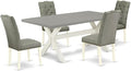 East West Furniture X097EL207-5 5 Piece Dinette Set for 4 Includes a Rectangle Dining Room Table with X-Legs and 4 Gray Linen Fabric Parsons Dining Chairs, 40x72 Inch, Multi-Color