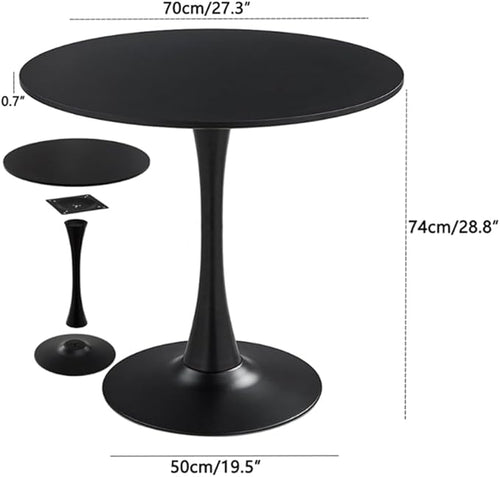 27.3" Tulip Dining Table, Black, Perfect for 2-4 People, Mid-Century Modern Style, Round MDF Top with Sturdy Base for Dining Room, Living Room, Cafe
