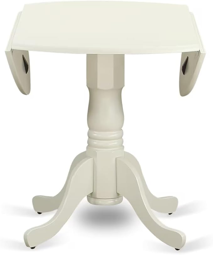 East West Furniture DLAB3-LWH-64 3 Piece Dinette Set for Small Spaces Contains a Round Dining Table with Dropleaf and 2 White Faux Leather Parson Dining Chairs, 42x42 Inch, Linen White