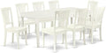 East West Furniture DOAV9-LWH-W 9 Piece Modern Dining Table Set Includes a Rectangle Wooden Table with Butterfly Leaf and 8 Kitchen Dining Chairs, 42x78 Inch, Linen White