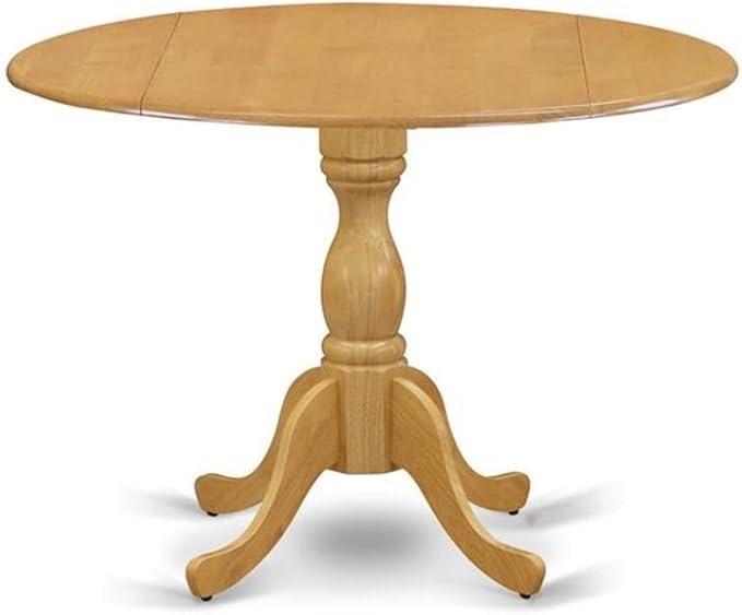 East West Furniture DMAV3-OAK-W 3 Piece Kitchen Table Set for Small Spaces Contains a Round Dining Room Table with Dropleaf and 2 Dining Chairs, 42x42 Inch, Oak