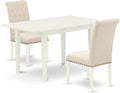 East West Furniture NOBR3-LWH-02 3 Piece Kitchen Table Set Contains a Rectangle Dining Room Table with Butterfly Leaf and 2 Light Beige Linen Fabric Parsons Chairs, 32x54 Inch, Linen White