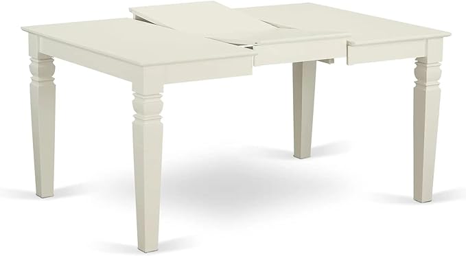East West Furniture LGDA7-LWH-13 7 Piece Kitchen Set Consists of a Rectangle Dining Table with Butterfly Leaf and 6 Polyester Fabric Padded Chairs, linen white