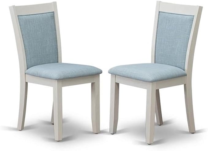East West Furniture X097MZ015-9 9 Piece Dining Room Furniture Set Includes a Rectangle Dining Table with X-Legs and 8 Baby Blue Linen Fabric Parsons Chairs, 40x72 Inch, Multi-Color