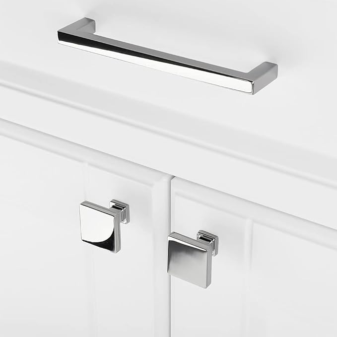 KOOFIZO 10 Pack Polished Chrome Cabinet Knobs Chrome Drawer Knobs K08 Square Single Hole Cabinet Pulls for Cabinets Drawer Dresser Cupboard Bedroom Closet Bathroom Vanity