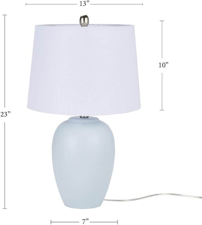 Nourison 23" Coastal Blue Ceramic Pot Table Lamp for Bedroom, Living Room, Dining Room, Entryway, with White Shade, Set of 2 Lamps