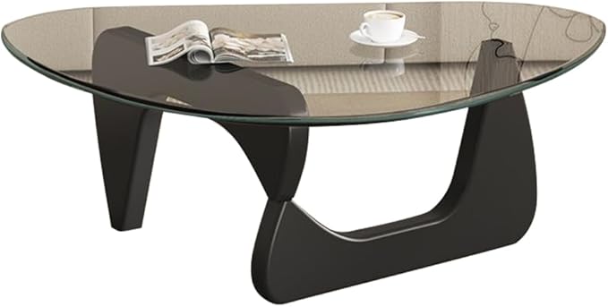Mid Century Modern Glass Coffee Table for Living Room, Small Coffee Tables, Suitable for Bedroom Living Room Reception Office Tables（Black/Transparent，Small）