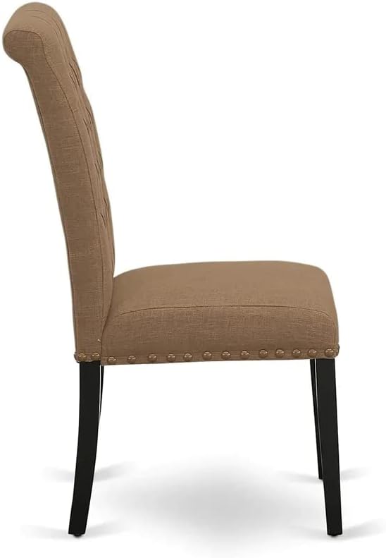 East West Furniture NOBR5-BLK-17 5 Piece Kitchen Set for 4 Includes a Rectangle Dining Room Table with Butterfly Leaf and 4 Light Sable Linen Fabric Parsons Chairs, 32x54 Inch, Black