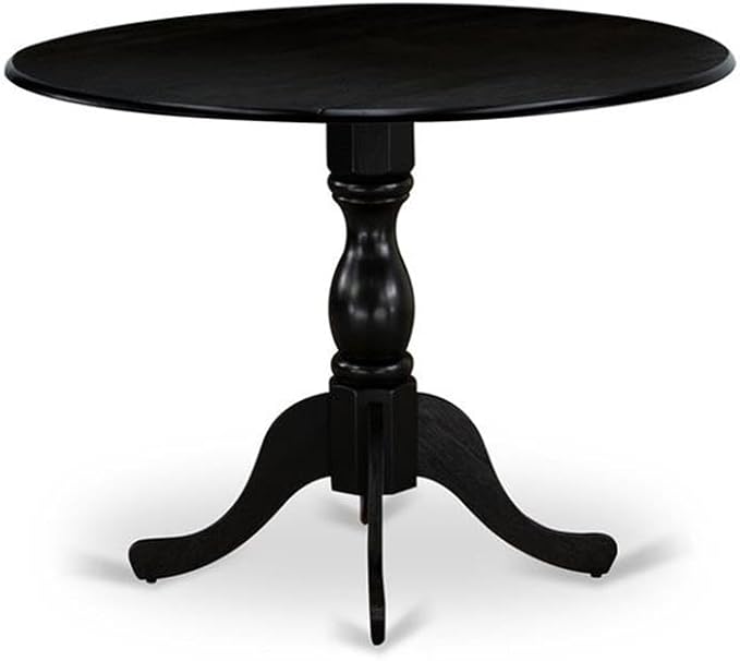 East West Furniture DLMZ3-AB6-50 3 Piece Dining Table Set Contains a Round Dining Room Table with Dropleaf and 2 Dark Gotham Grey Linen Fabric Upholstered Chairs, 42x42 Inch, Wirebrushed Black