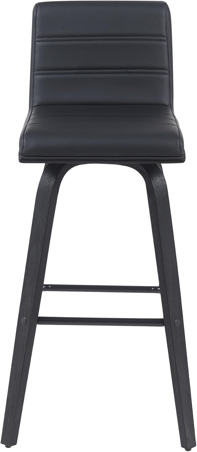 Armen Living Vienna Modern Swivel 30" Bar Height Barstool with Black Faux Leather and Black Wood Finish