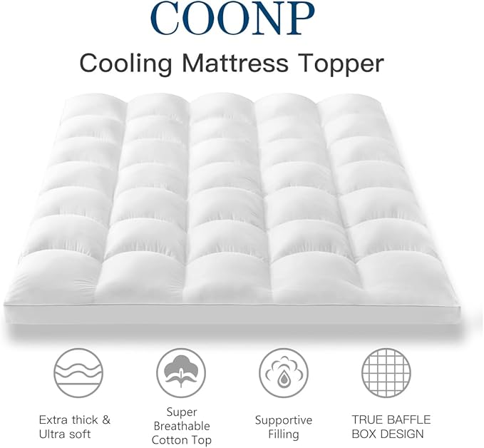 COONP Super Queen Mattress Topper, Extra Thick Pillowtop, Cooling Plush Mattress Pad Cover Cotton Top Bed Topper Protector with 8-21 Inch Deep Pocket