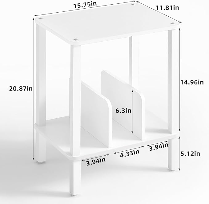 LELELINKY 2-Tier Bamboo Record Player Stand Set of 2 with Vinyl Record Storage up to 100 Albums, Boho Bedroom Record Holder and Multi-Functional End Table for Living Room, White
