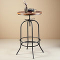 Industrial Bar Table Height Adjustable 37.4-45.3inch Vintage Swivel Pub Tables Solid Wood Top Metal Base with Footrest