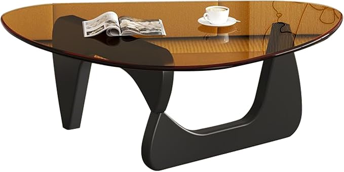 Modern Glass Coffee Table for Living Room Mid Century Coffee Table Stylish Coffee Tables, Suitable for Bedroom Living Room Reception Office Tables（Black/Brown，Large）
