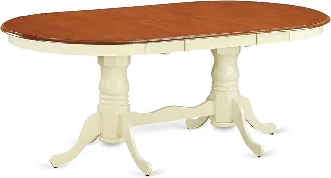 East West Furniture PLAV7-WHI-W 7 Piece Dining Set Consist of an Oval Dining Room Table with Butterfly Leaf and 6 Wood Seat Chairs, 42x78 Inch, Buttermilk & Cherry