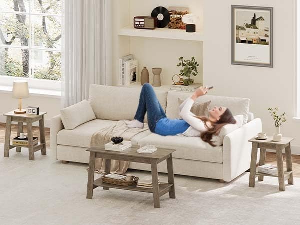 End Table, Side Table with 2-Tier Storage Shelf, Sofa Table for Small Space, Square Nightstand for Entryway, Farmhouse, Living Room, Easy Assembly, Grey