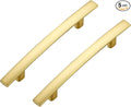 5 Pack Cabinet Handles 3.75" Hole Center - Curved Cabinet Pulls Brushed Brass Drawer Pulls for Kitchen Cupboard Solid Handles for Dresser Drawer Arch Closet Hardware