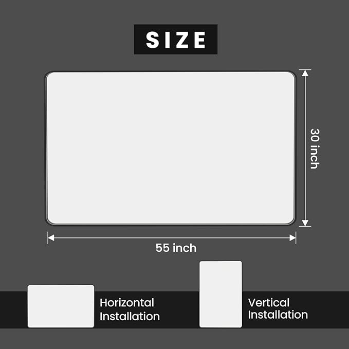 Black Bathroom Mirror 55X30 Inch, Black Metal Framed Mirror for Wall, Rounded Rectangle Matte Bathroom Vanity Mirror with Tempered Glass, Anti-Rust, Horizontal/Vertical