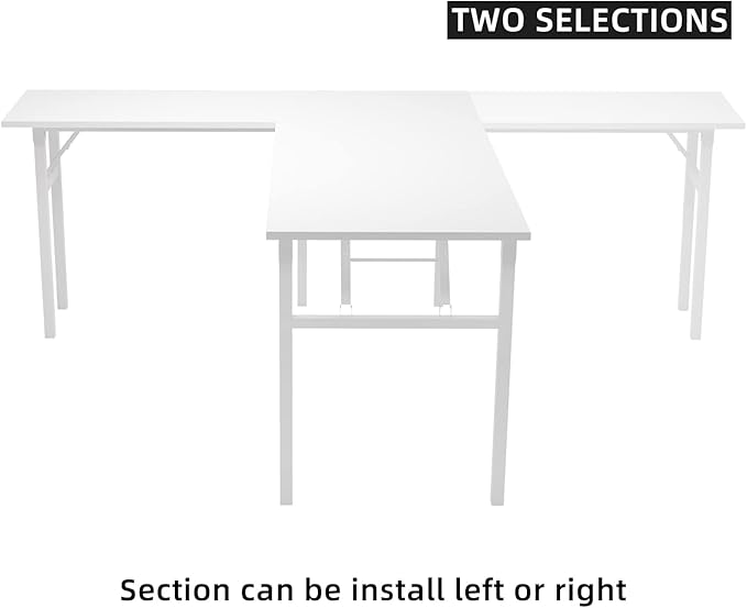 DlandHome Reversible L-Shaped Desk Large Corner Desk Folding Table Computer Desk Home Office Table Computer Workstation,White-N
