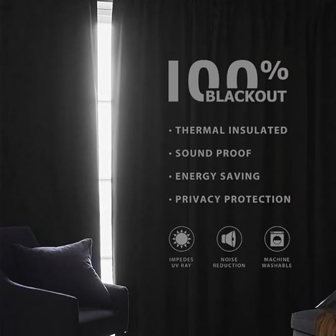 Joydeco Natural Linen Curtains 90 inch Length 2 Panels Set Burg 100% Blackout Patio Door Curtain Room Darkening Sliding Door Curtains Thermal Insulated Back tab Rod Pocket(105x90 inch, Linen)