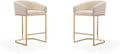 Manhattan Comfort Louvre 26 Inch Mid Century Modern Counter Height Bar Stools - Elegant Faux Leather Padded Seat, Stainless Steel Base with Footrest, Fully Assembled Barstools, Set of 2, Cream