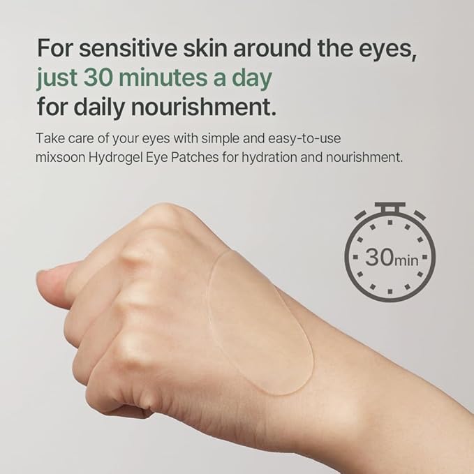 mixsoon Cica-Hyal Eye Patch - Soothing, Hydrating and Cooling Hydrogel Eye Patches, Gentle Care for Tired Eyes 84 g / 2.84 fl.oz. (30 pairs) Korean Glass Skin Care