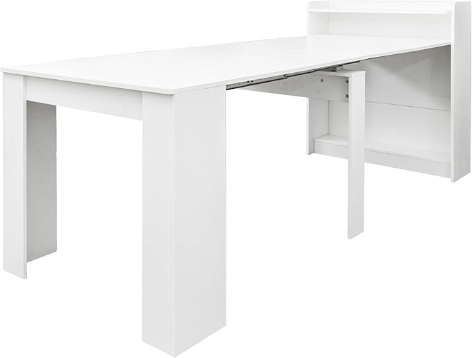 118" Extendable Dining Table for 6-10 Person, Wooden Folding Narrow Dining Room Table, Farmhouse Extendable Console Table for Gatherings, Meeting, Dining Office Areas White