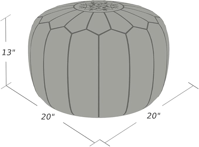 Stuffed Round Design Moroccan Leather Pouf Ottoman, Handmade, Pre-Filled, 100% Genuine Leather, 13” Height x 20” Diameter, Footstool & Living Room Décor (Dark Brown)