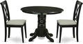 East West Furniture SHCL3-BLK-C 3 Piece Modern Dining Table Set Contains a Round Kitchen Table with Pedestal and 2 Linen Fabric Kitchen Dining Chairs, 42x42 Inch, Black