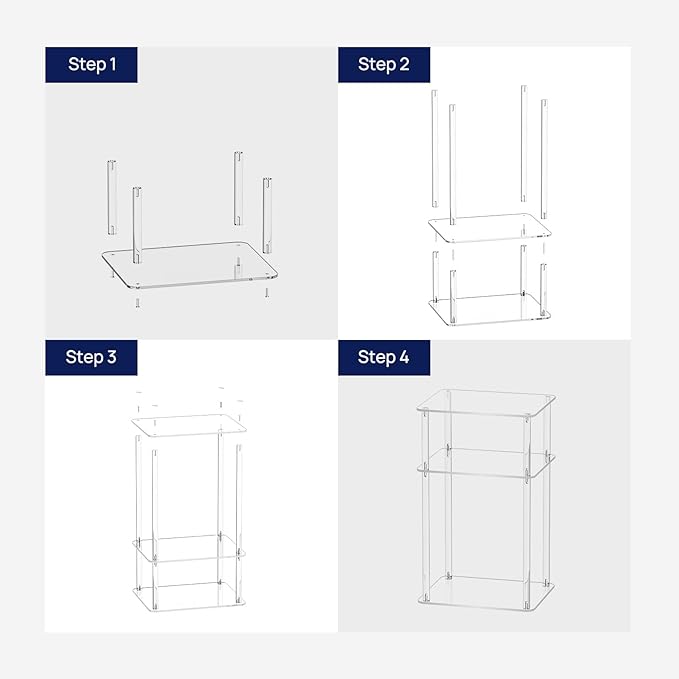 HMYHUM Acrylic Side Tables for Small Spaces, 14" L x 11.5" W x 23.2" H, Nightstand/Bedside Table Set of 2, Home Accent End Table for Living Room, Bedroom, 3-Tier, Clear