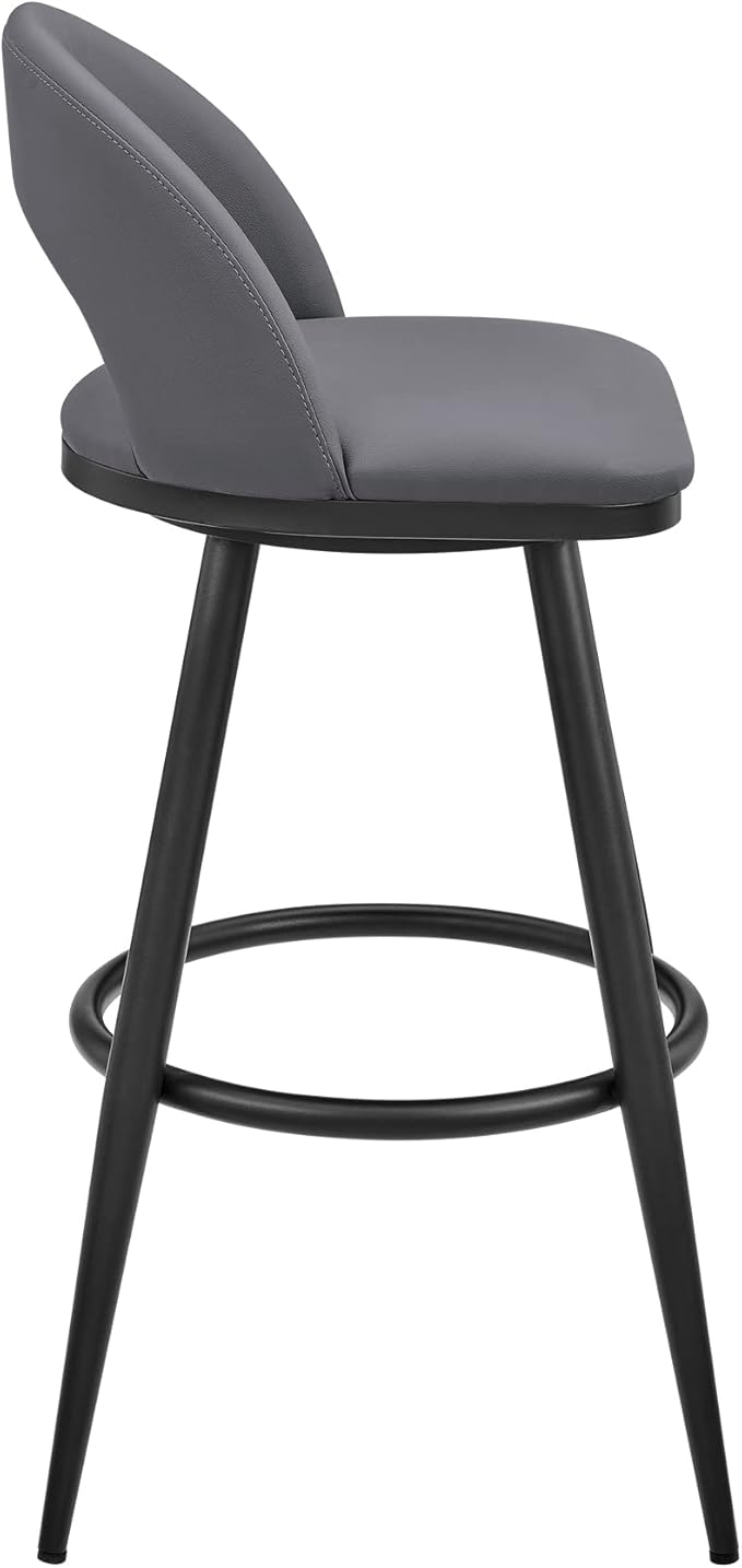 Armen Living Charlotte Swivel Counter Stool in Black Metal and Grey Faux Leather