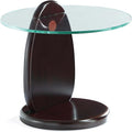 Manhattan Comfort Artesia Round End Table with Sleek Tempered Glass Top, Solid Wood Base, and Contemporary Design, Living Room Accent Furniture for Modern Homes, Side Piece, Dark Walnut