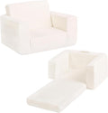 Welnow Toddler Chair, 2-in-1 Soft Sherpa Kids Sofa, Convertible Toddler Couch Lounger, Flip Out Kids Couch Chair with Side Pockets & Removable Cover for Girls and Boys, Beige