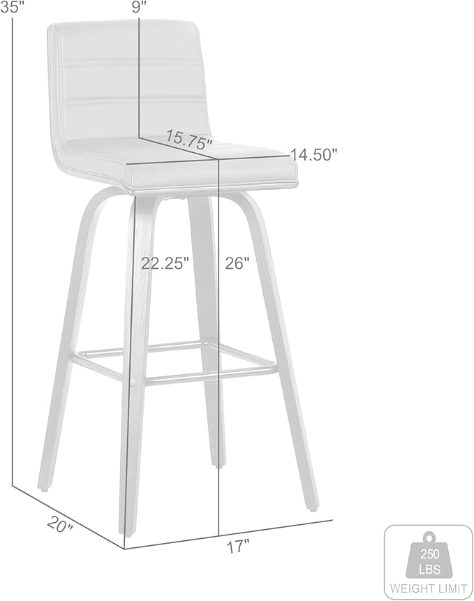 Armen Living Vienna 26" Swivel Counter Stool in Walnut Wood Finish with Brown Faux Leather - Set of 3