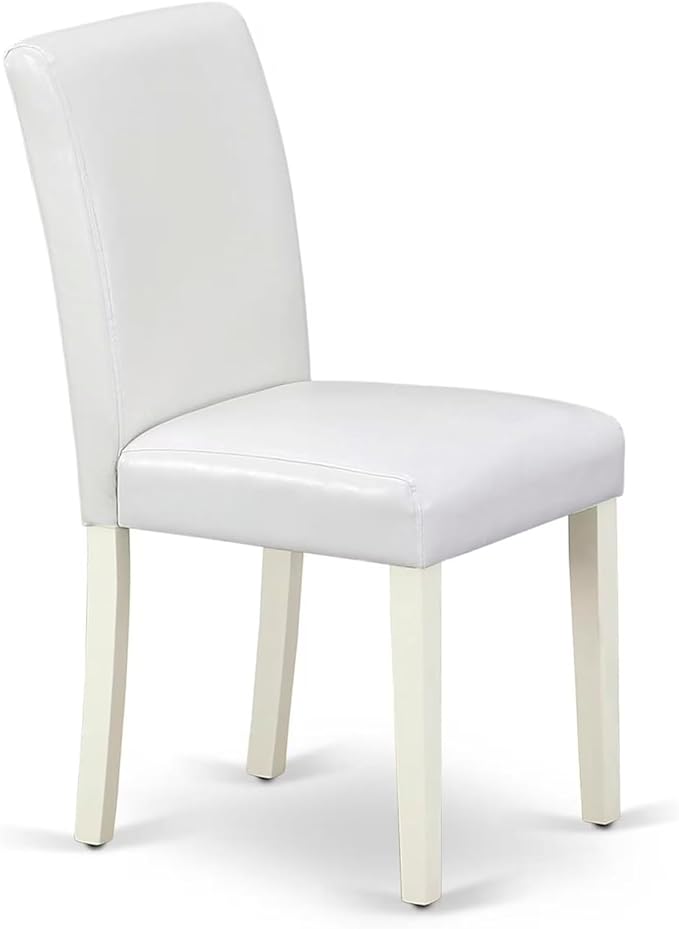 East West Furniture V077AB264-7 7 Piece Kitchen Table Set Consist of a Rectangle Dining Table with V-Legs and 6 White Faux Leather Parson Dining Chairs, 40x72 Inch, Multi-Color