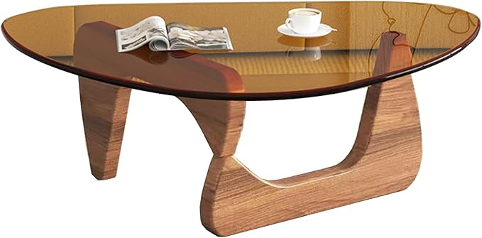 Mid Century Modern Glass Coffee Table, Coffee Table for Living Room, Elegant and Functional Coffee Tables,Suitable for Bedroom Living Room Reception Office Tables（Walnut/Brown，Large）